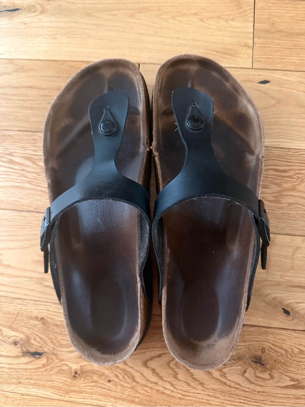 Birkenstock Women's Black and Brown Leather Toe-Post Sandals